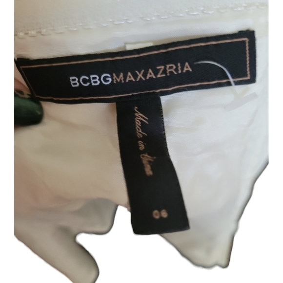 BCBGMaxAzria Colorblock Blue Black Cream Strapless Puff Mini Dress Size 6 - Picture 11 of 11